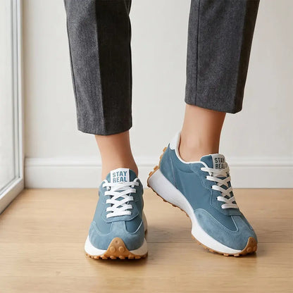 【36-41】Nowe damskie buty sportowe na grubej podeszwie – skórzane, w stylu retro, casualowe