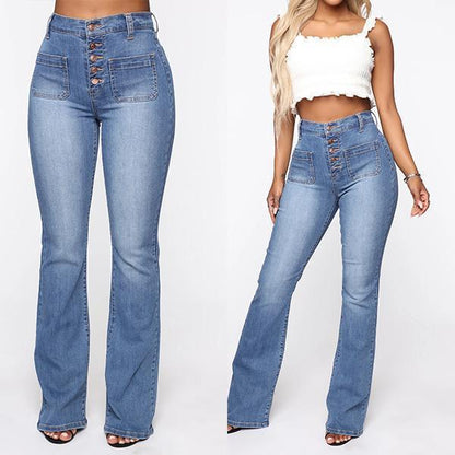 🔥👖【S-4XL】Pantalones de mujer de talle alto con bajo acampanado – Comodidad y Estilo en Uno – Vaqueros de Talle Alto que Visten a Cada Mujer