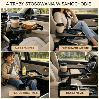 🚗 Wielofunkcyjny składany stolik samochodowy z uchwytem na kubki obracającym się o 360° | Uchwyt na jedzenie, napoje i telefon komórkowy