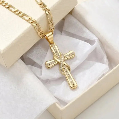 🎀💖Σετ κολιέ με σταυρό Infinity και διαμάντια 14 καρατίων