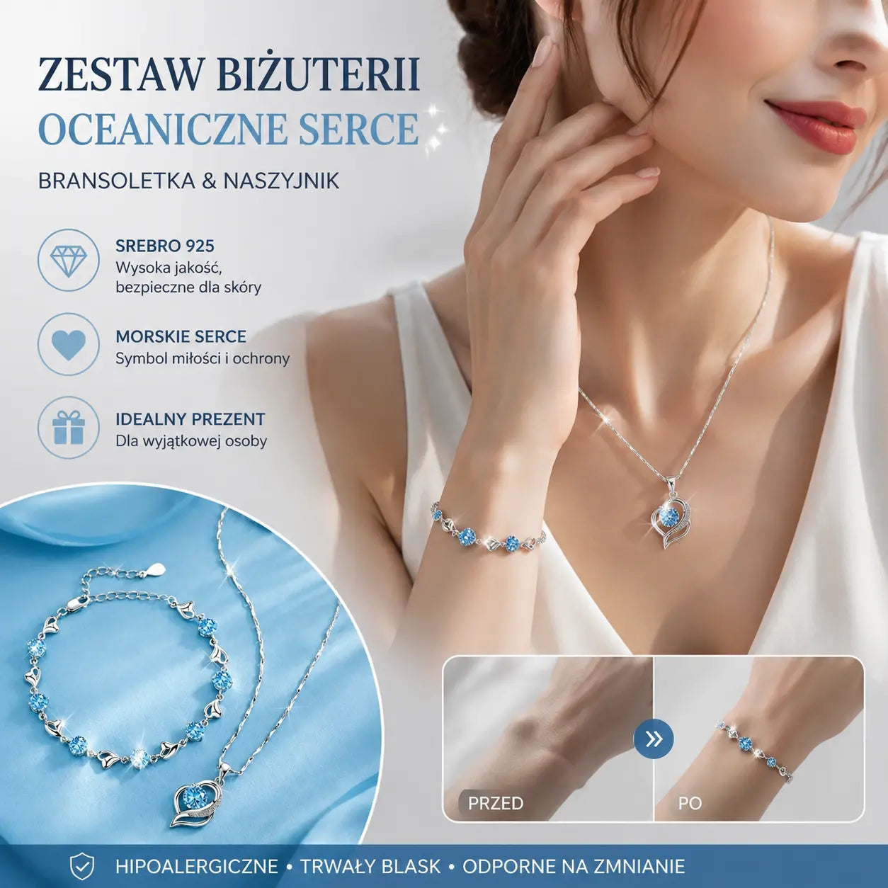 Zestaw bransoletki i naszyjnika ze srebra 925 – Heart of the Ocean