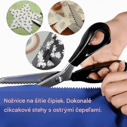 Čierne nožnice na látku, dostupné v 5 veľkostiach.