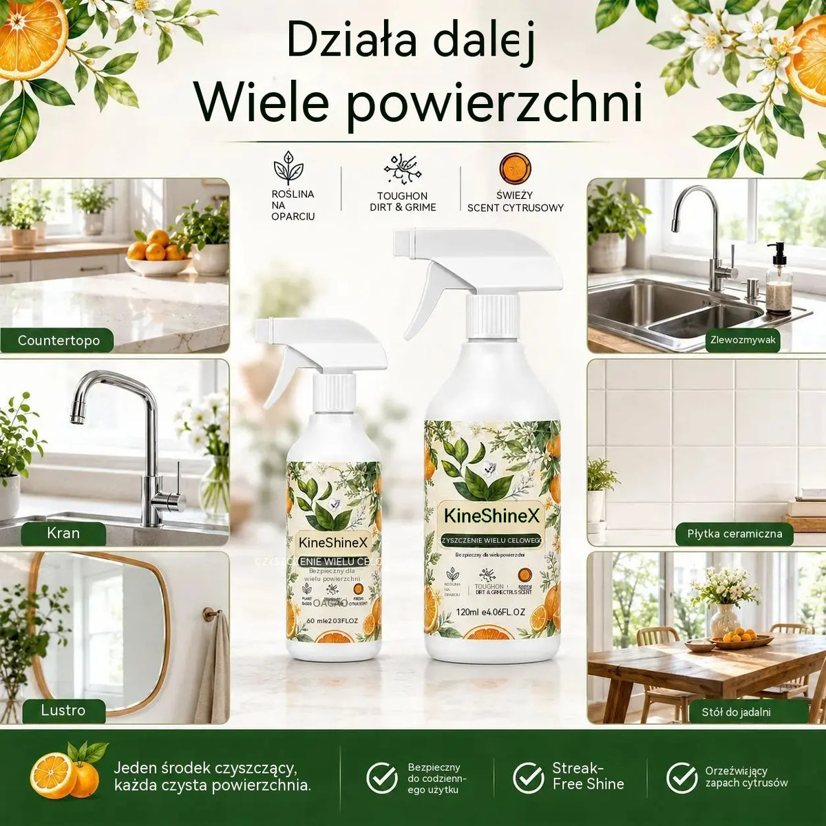 🍊Silny spray odtłuszczający do kuchni – zmniejsza potrzebę szorowania, ułatwia czyszczenie