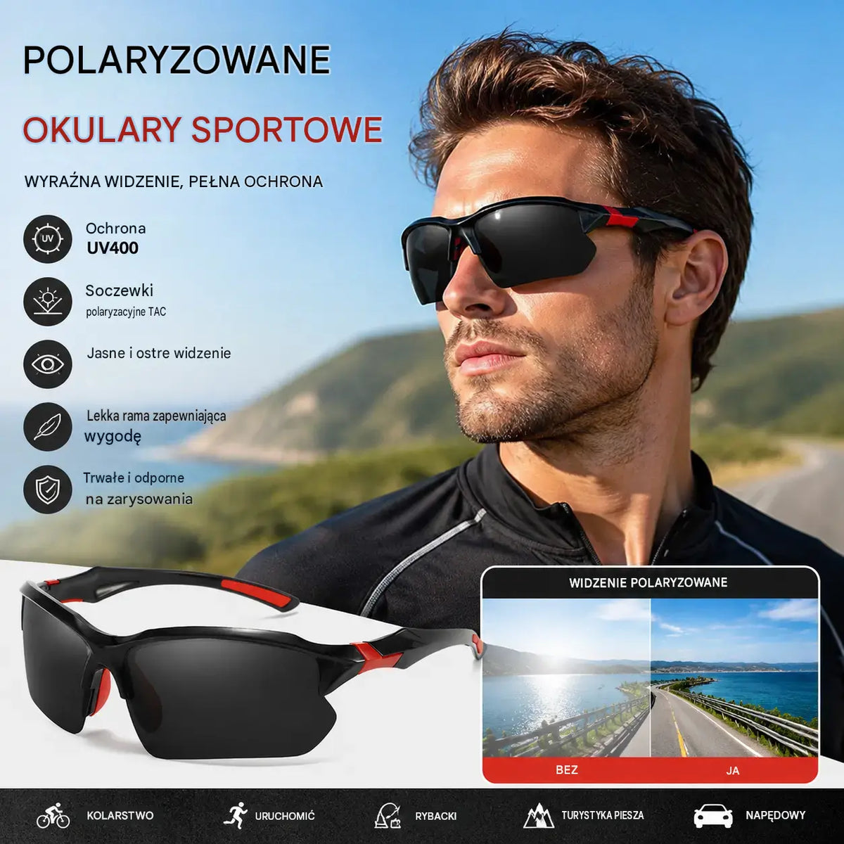 💥【🔥2 sztuka 89 zł.】🕶️Sportowe okulary przeciwsłoneczne z polaryzacją i aerodynamiczną konstrukcją Surround