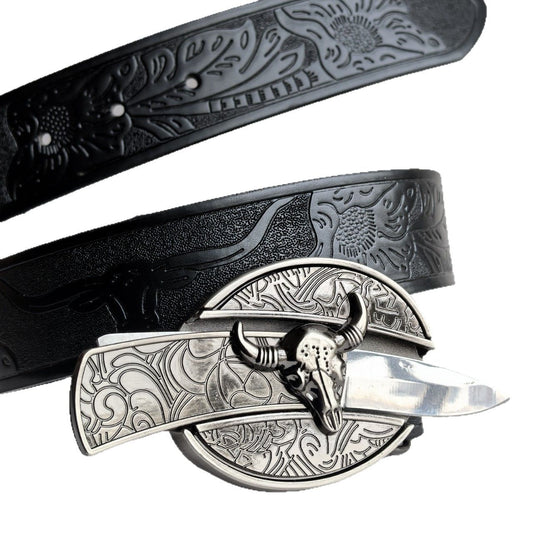 🆒🎁Oferta especial por tiempo limitado👍Cinturón de hombre con diseño en relieve y cuchillo incorporado