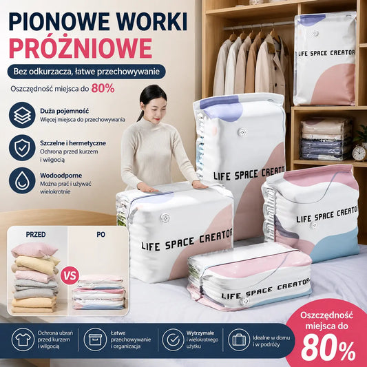 🧳【Zestaw 5 sztuk】💨 Duży, kompresyjny worek próżniowy: Nie wymaga pompki, jest szczelny i idealny do oszczędzania miejsca w walizkach oraz w domu ✈️