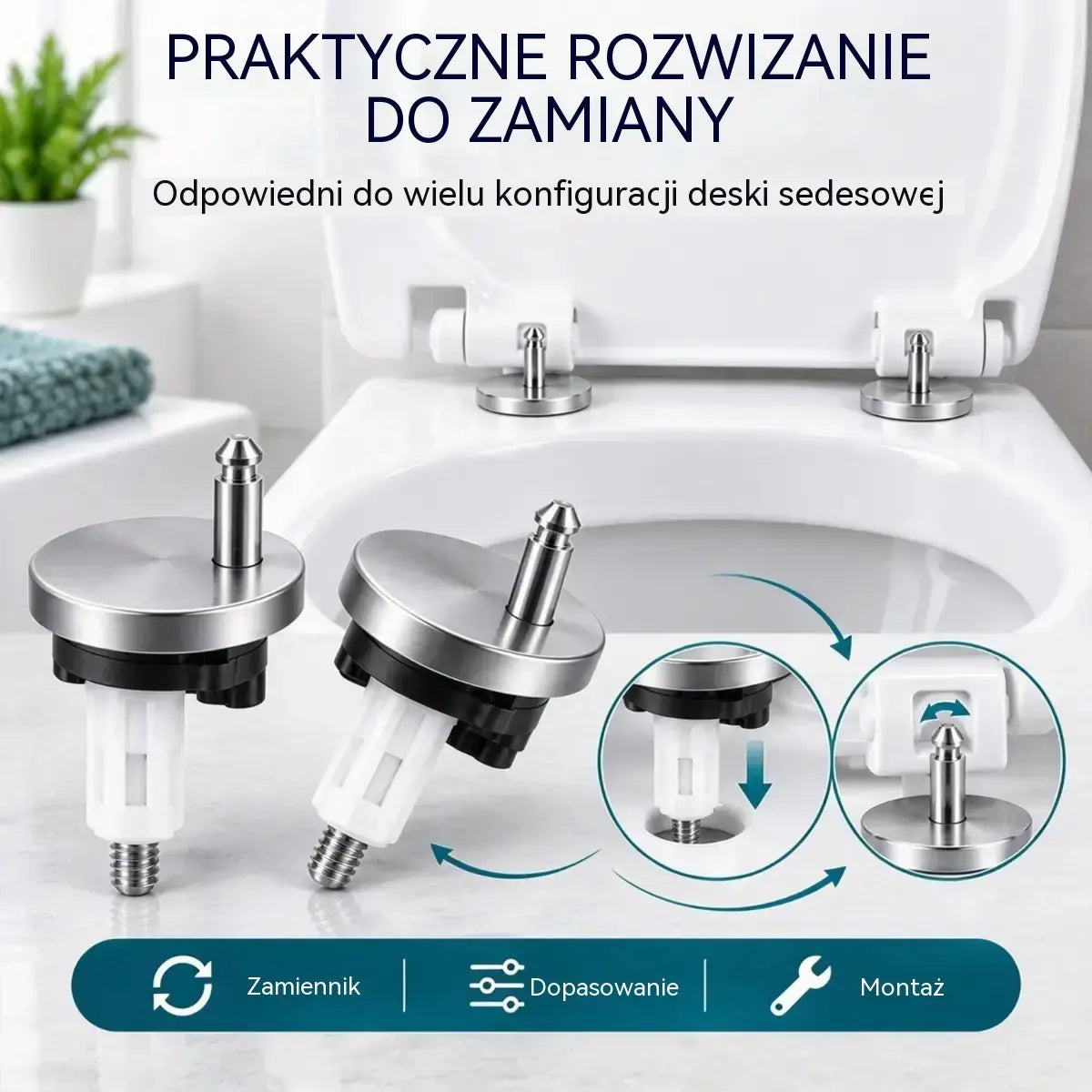 🚽【2 pary, łącznie 4 sztuki】Uniwersalne akcesoria do desek sedesowych——💦✨Śruby i elementy mocujące ze stali nierdzewnej do desek sedesowych.