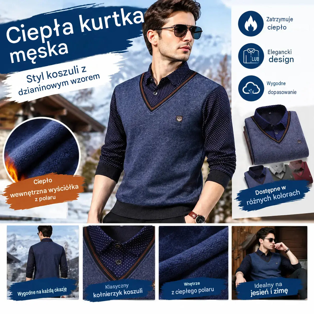 👨👔⛄🔥Nowy, ciepły męski płaszcz z polarową podszewką na jesień i zimę – model w stylu dzianinowego swetra, z kołnierzykiem koszulowym, zaprojektowany z myślą o mężczyznach w średnim i starszym wieku.