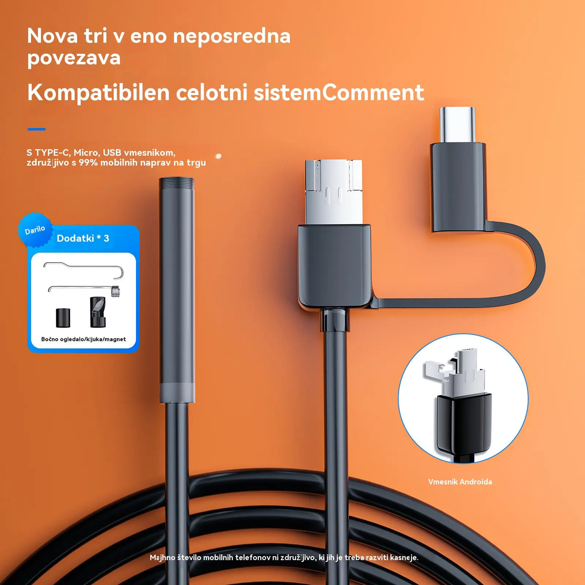 【5M】（Τύπος-c、USB、Micro USB）3 σε 1 ενδοσκόπιο