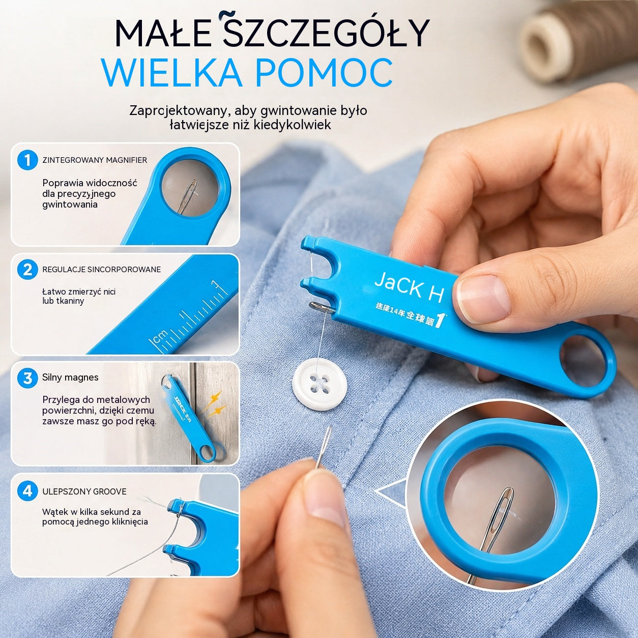 🧵✨Nawlekacz igieł 4 w 1🔥 Nawlekanie nici w kilka sekund bez wysiłku! Z lupą, linijką i magnetyczną podstawą