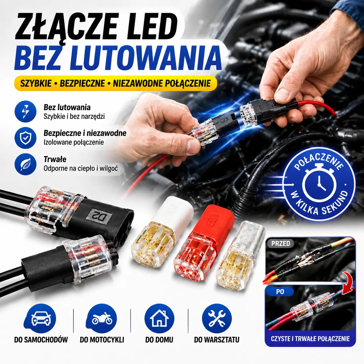 🥳 50% zniżki! ⏰ 【1000 sztuk w magazynie】Złącze kablowe bez zdejmowania izolacji, z blokadą klamrową, bezpiecznym zamknięciem i powłoką antypoślizgową ⚡️