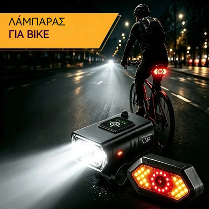 🚴 Φως ποδηλάτου LED υψηλής φωτεινότητας | Κιτ επαναφορτιζόμενης σύνδεσης USB εμπρός + πίσω