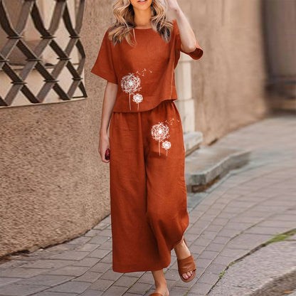 【Μπλούζα + Παντελόνι】1 σετ 31 ευρώ👖👚 μόδα casual casual εμπριμέ κοντομάνικο πουκάμισο + παντελόνι σετ δύο τεμαχίων