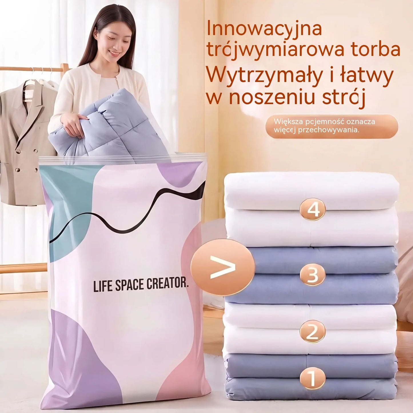 🧳 3 artykułów za jedyne 99 zł 💨 Duże, wyciskane worki próżniowe do przechowywania: Nie wymagają pompki, są szczelne, idealne do oszczędzania miejsca w walizce i w domu ✈️