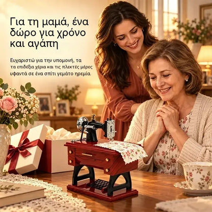 🎵✨ Vintage Ξύλινο Μουσικό Κουτί σε Σχήμα Ραπτομηχανής | Διακοσμητικό Γραφείου με Μηχανισμό Κουρδίσματος | Ρετρό Δώρο 🧵