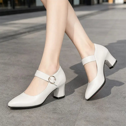 【35-41】👠Damskie buty na grubym obcasie z okrągłym noskiem – buty wizytowe z paskami wokół kostki – miękkie i wygodne płaskie buty dojazdowe 2026