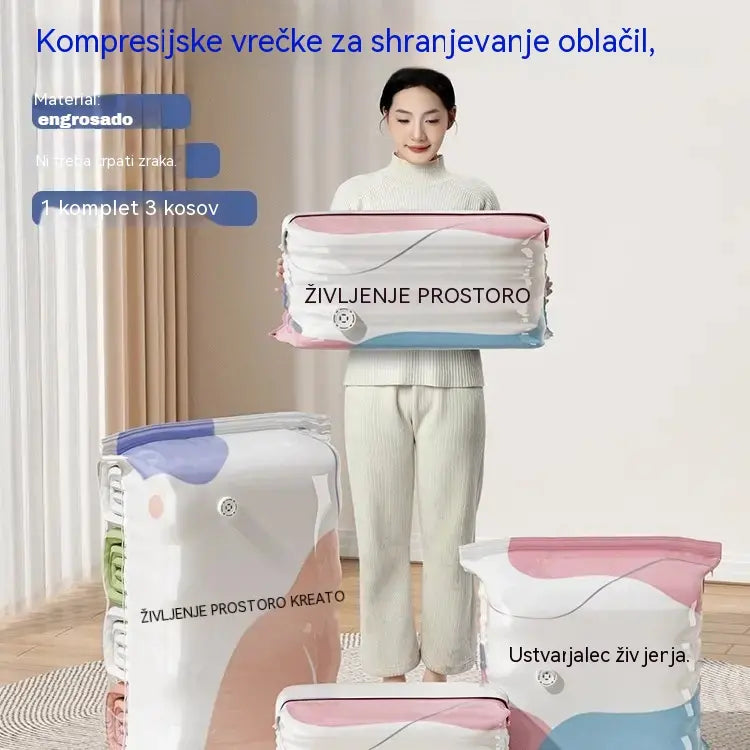 👕📦【5 kosov 25 evrov】Kompresijske vrečke za shranjevanje oblačil, brez potrebe po vakuumu, ojačana zasnova.