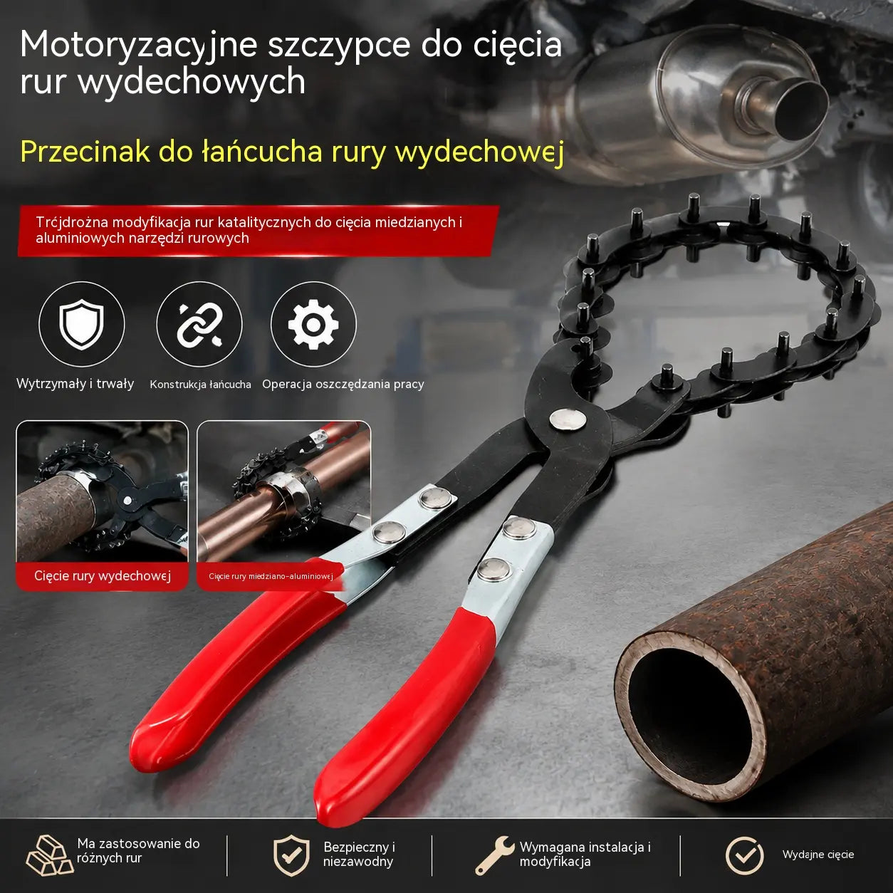 Szczypce do cięcia miedzianych i aluminiowych rur wydechowych w samochodach.
