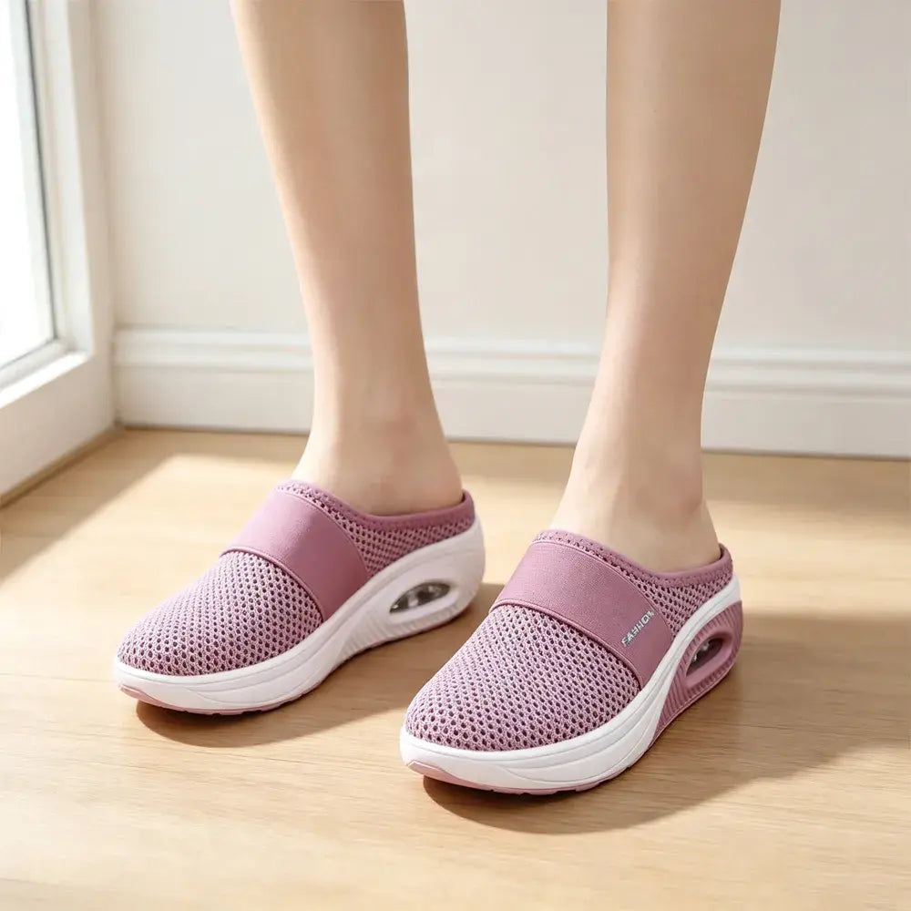 Buty damskie na płaskim obcasie - cholewka z oddychającej siateczki z amortyzacją, pogrubiona ortopedyczna podeszwa, odpowiednie do chodzenia i pieszych wędrówek.
