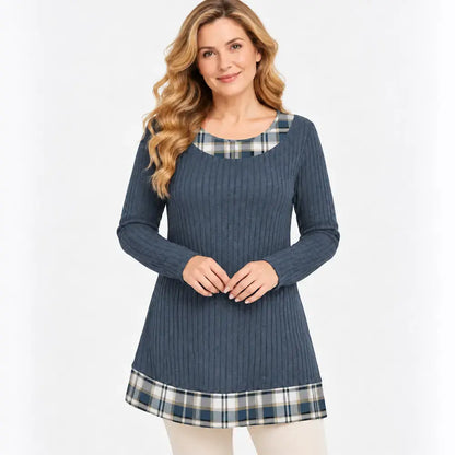 【S-XXXL】Elegancka, wyrafinowana sukienka dzianinowa w stylu casual z wstawkami w kratę – nowa kolekcja na sezon jesień/zima 2026