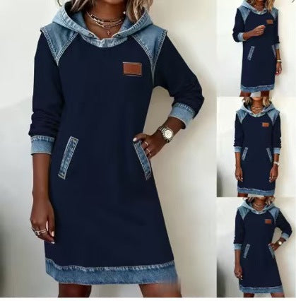 🌷🌞 Nova zimska traper haljina s kapuljačom u patchwork stilu