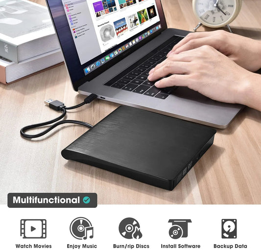 📢📢50% zľava! 💿💻 Externá CD/DVD mechanika – Plug and play, prenosná a ľahko použiteľná, kompatibilná so systémami Mac/Windows.