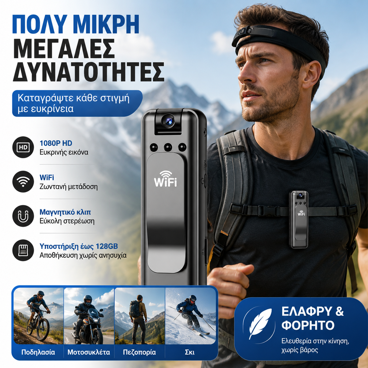 🔥【1 τεμάχιο €26】⏳Κάμερα υψηλής ευκρίνειας, φορητή συσκευή εγγραφής που φοριέται στο στήθος, επαγγελματική κάμερα δράσης.