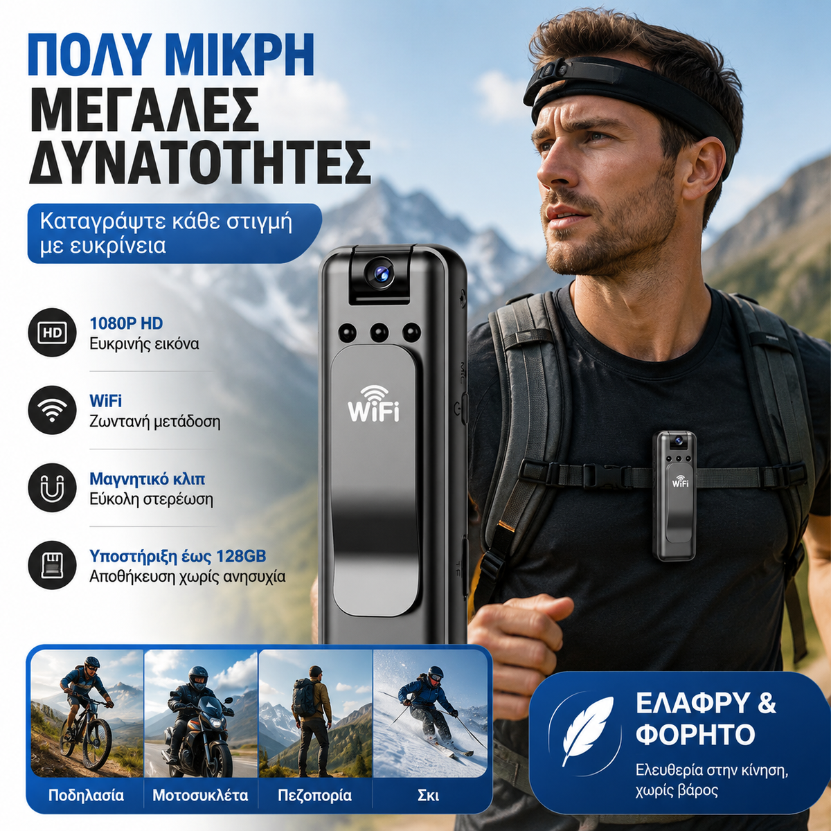 🔥【1 τεμάχιο €26】⏳Κάμερα υψηλής ευκρίνειας, φορητή συσκευή εγγραφής που φοριέται στο στήθος, επαγγελματική κάμερα δράσης.