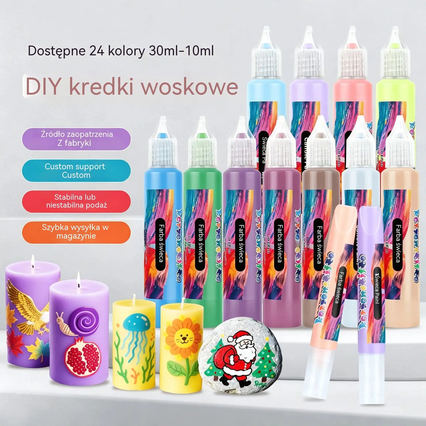 🎨【24 kolory w pudełku】Tylko 109 zł🥳💞24-kolorowe markery do malowania świec 3D graffiti!