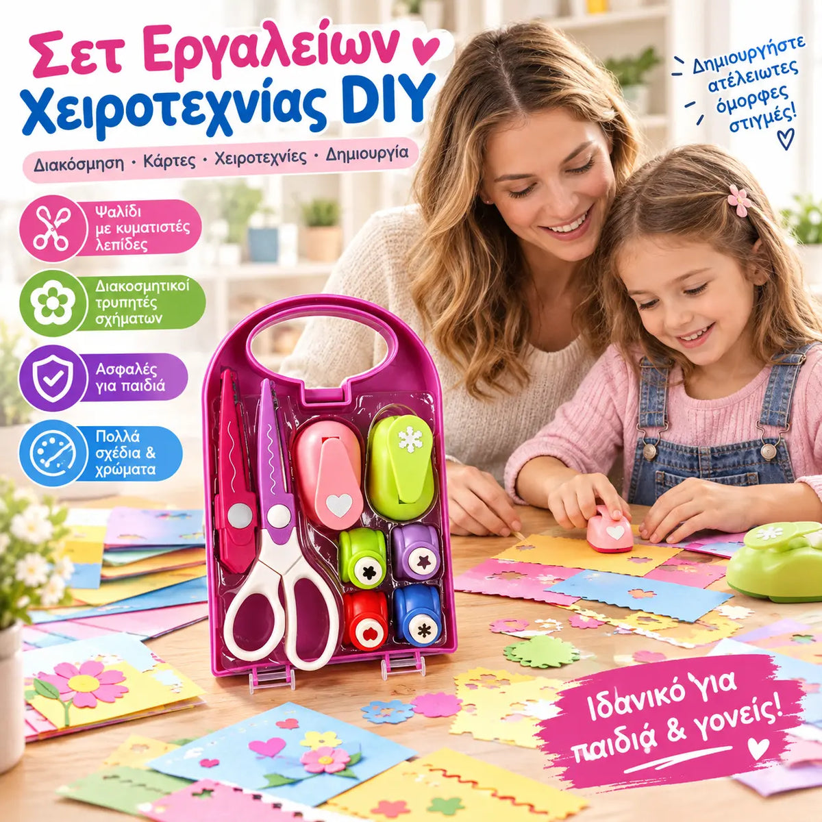 Σετ διακοσμητικών σφραγίδων & ψαλιδιών με σχέδια – για παιδικά DIY, χειροτεχνίες, τρύπημα χαρτιού & scrapbooking