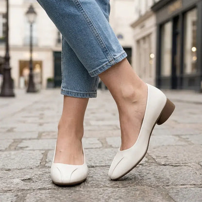 👞Damskie, płaskie, skórzane buty z kwadratowymi noskami – wsuwane, wygodne buty dla seniorów – lekkie, amortyzowane, idealne do chodzenia