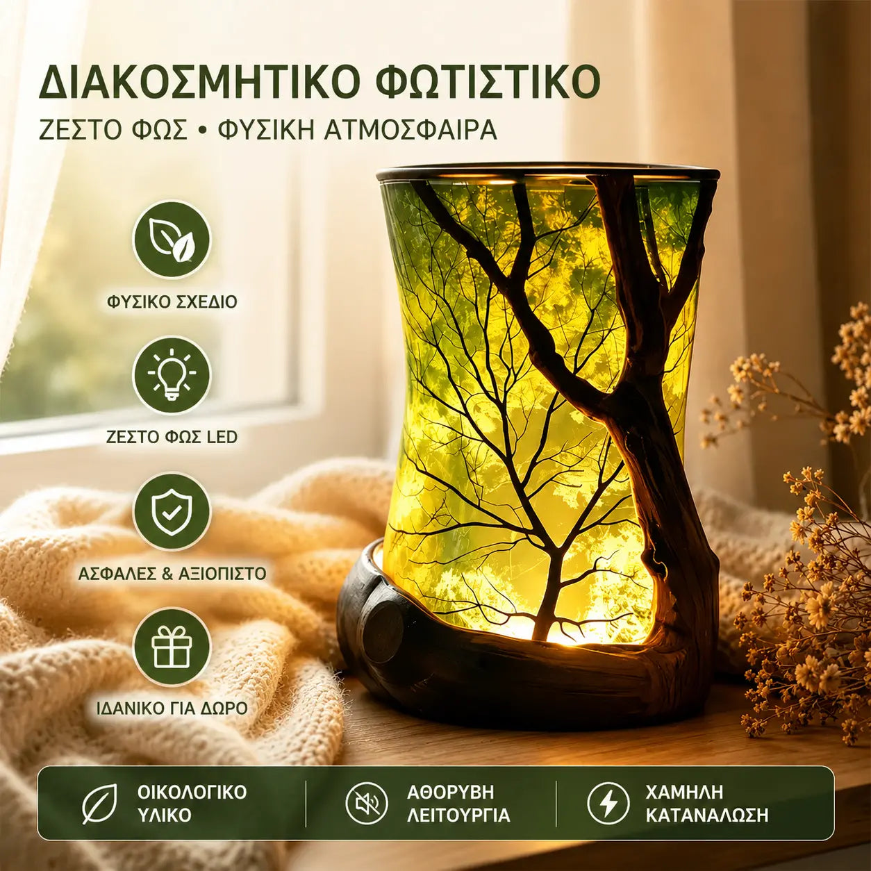🍃✨ Magiczna lampa leśna z motywem liści | Rozświetl swój dom naturalnym urokiem