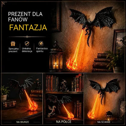 🐉🔥 Lampa LED 3D z ognistym smokiem | Fantazyjna świecąca dekoracja półki na książki