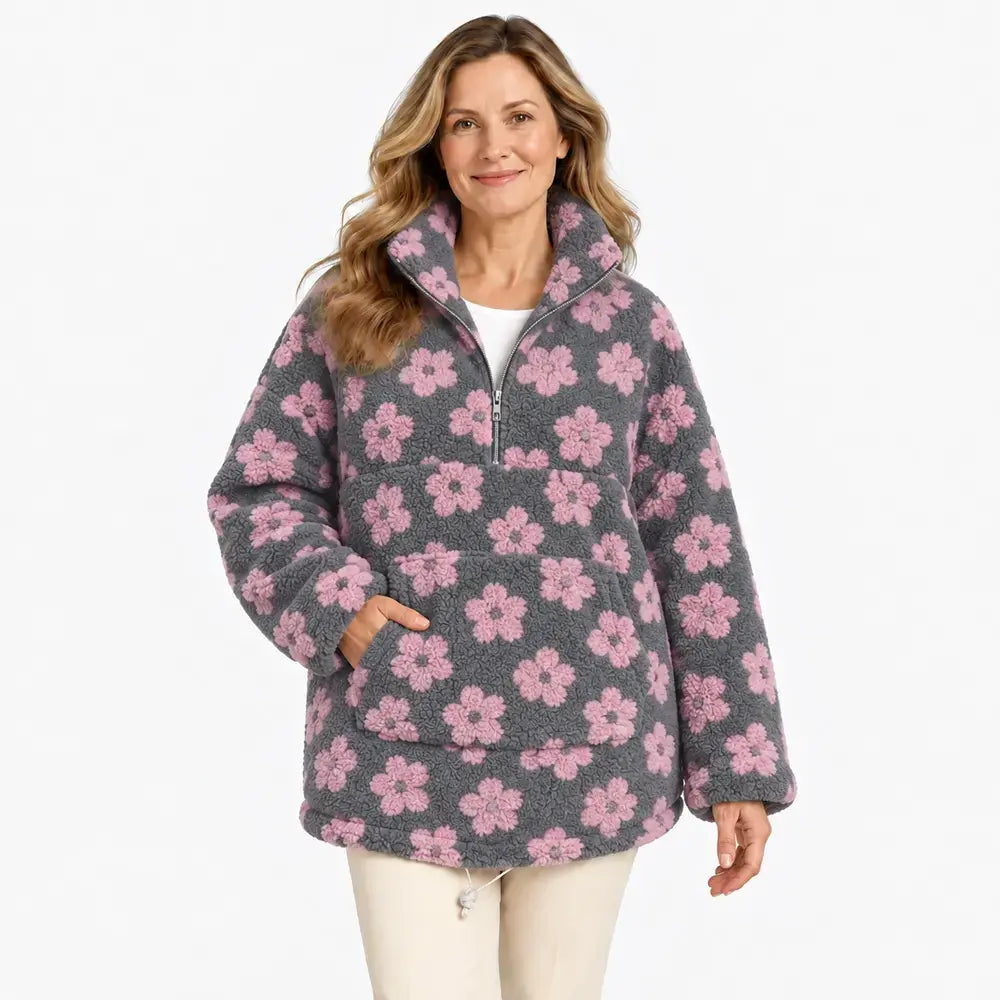 ✨【S-2XL/6 kolorów】Bluza z polaru z kwiatowym wzorem, stylowa i ciepła