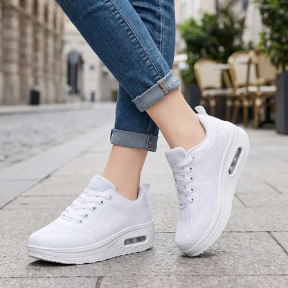 【35-41】Nowe damskie buty casualowe na jesień – z grubą podeszwą, oddychające, z dzianiny, idealne dla mam