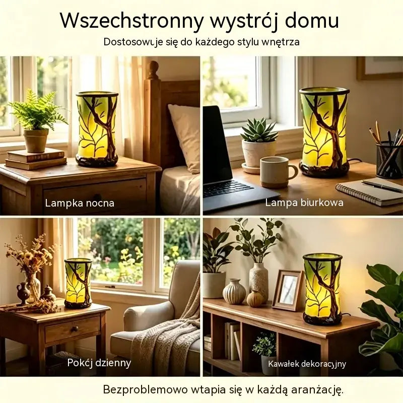 🍃✨ Magiczna lampa leśna z motywem liści | Rozświetl swój dom naturalnym urokiem