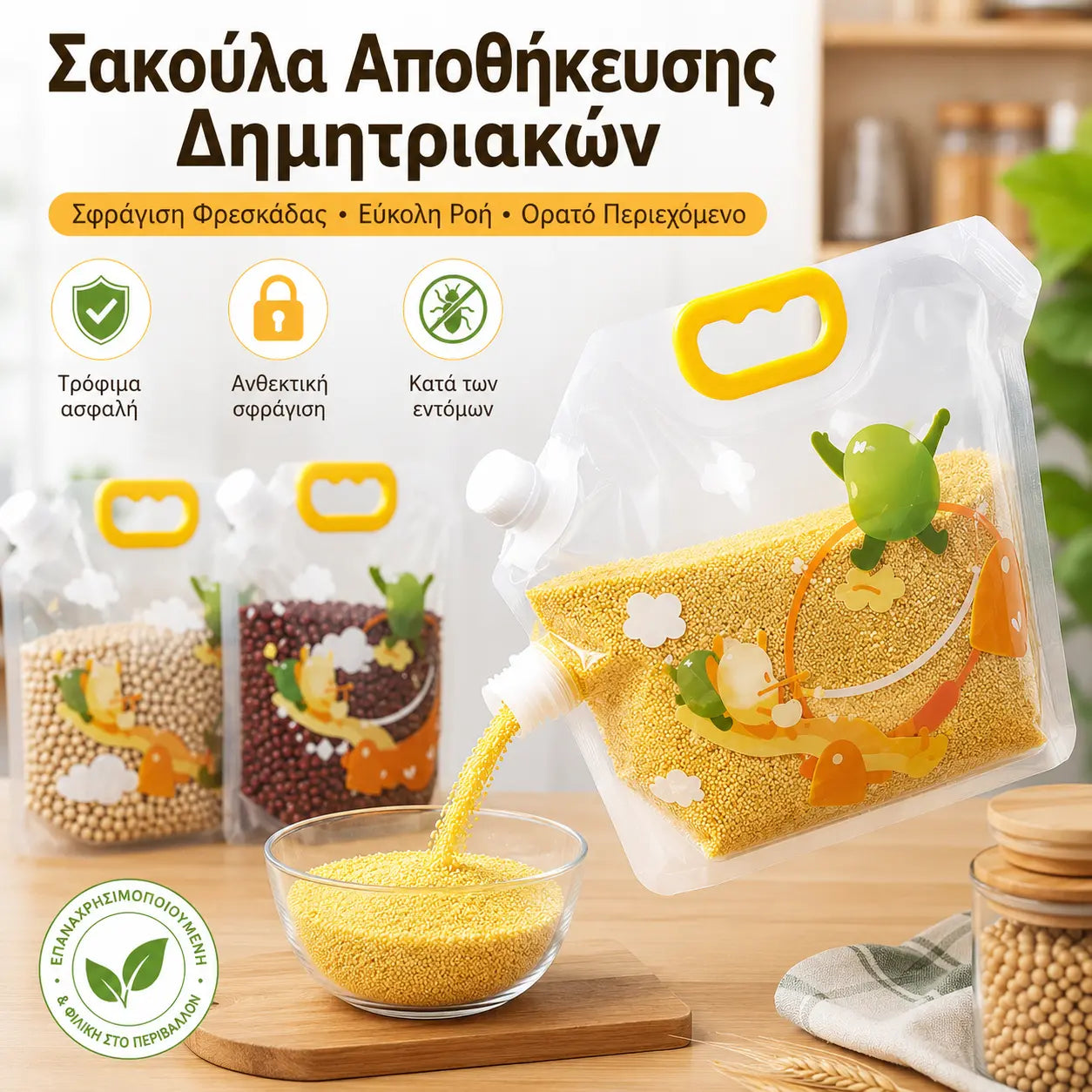 🔥5 τεμάχια 29 ευρώ📢📢 50% έκπτωση! Σετ 6 τεμαχίων (με χωνί) ⏰ Πολυχρηστικές σακούλες για την αποθήκευση τροφίμων, ανθεκτικές σε έντομα και υγρασία.