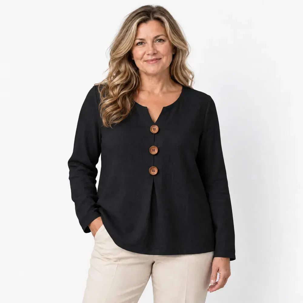 ✨【S-3XL】2026 Nowy luźny top w jednolitym kolorze z dekoltem w serek i długim rękawem