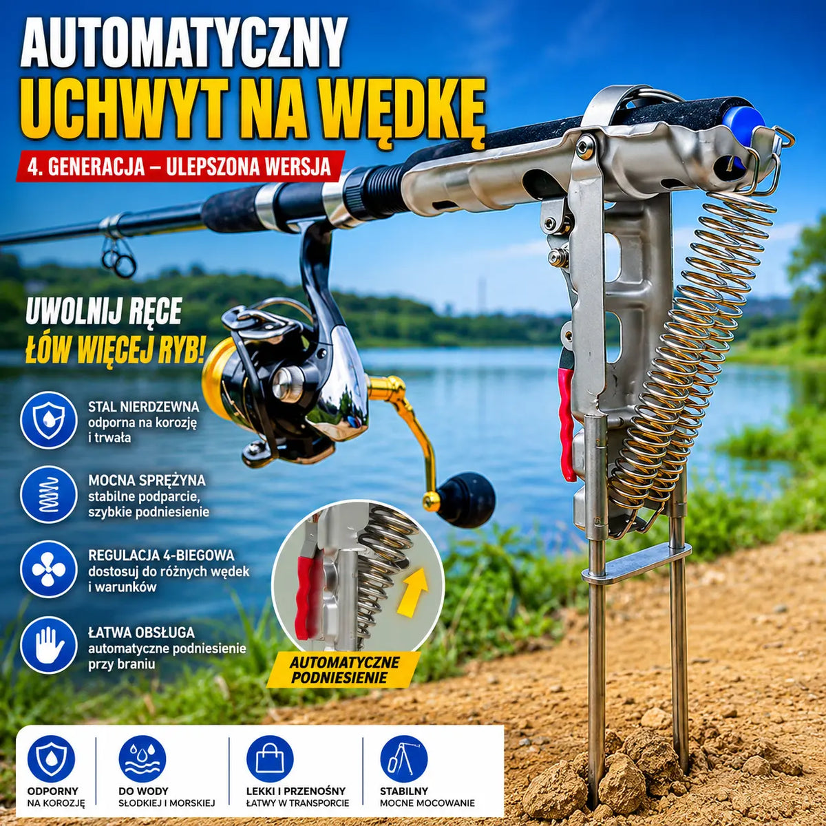🎣Automatyczny uchwyt do chowania wędki, automatyczny uchwyt sprężynowy do chowania wędki👋