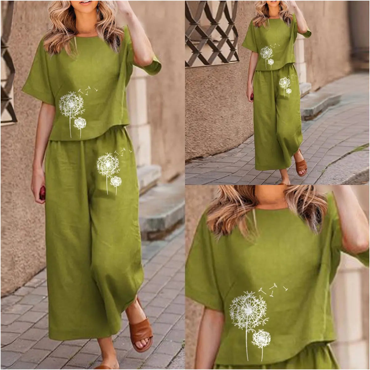 【Μπλούζα + Παντελόνι】1 σετ 31 ευρώ👖👚 μόδα casual casual εμπριμέ κοντομάνικο πουκάμισο + παντελόνι σετ δύο τεμαχίων