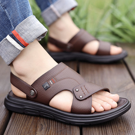 【38-44】Chanclas-sandalias de hombre 2 en 1 para exterior｜Suela blanda de cuero genuino｜Antideslizantes y resistentes｜Cómodas y antiolor