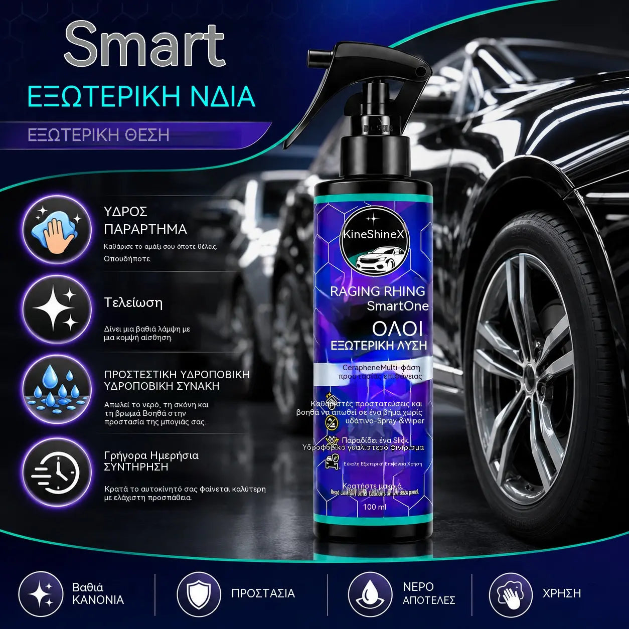 【2 μπουκάλια €28】Νανοεπισκευαστικό μέσο αυτοκινήτων – Εφαρμογή 5 λεπτών, 12μηνη λάμψη και υδρόφοβη προστασία. Άμεση γυαλάδα, εύκολη λάμψη!
