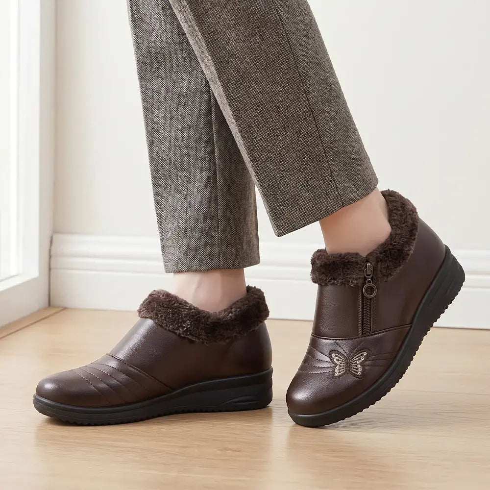 【35-41】Damskie buty zimowe dla seniorek – ocieplane, płaskie, antypoślizgowe, ze skóry, na zimę