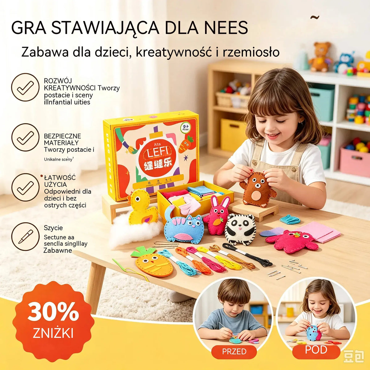 🧵🎁【1 zestaw 99zł】Ciekawy zestaw do szycia ręcznie robionego DIY dla dzieci — Sigur şi liniştitor