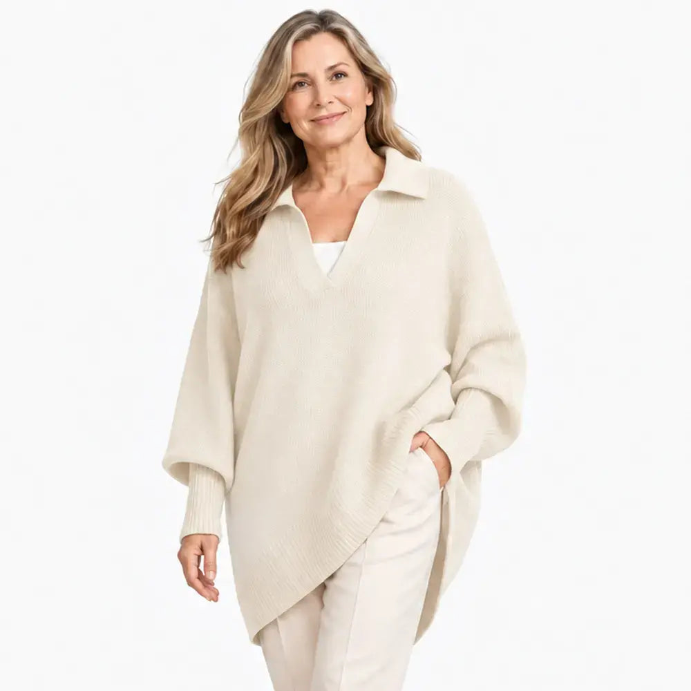 【XS-5XL】Nowy damski sweter z długim rękawem – gładki, z kołnierzykiem, luźny, w stylu oversize