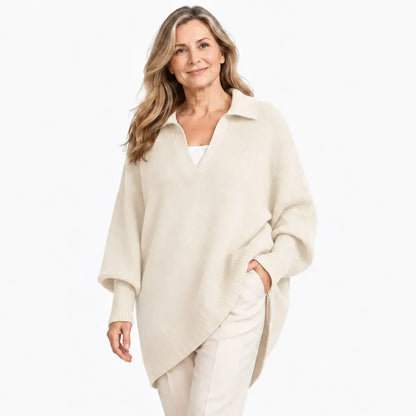 【XS-5XL】Nowy damski sweter z długim rękawem – gładki, z kołnierzykiem, luźny, w stylu oversize