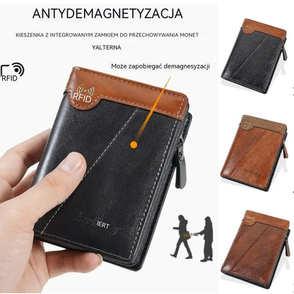 ✨Nowy, wysokiej jakości portfel męski w stylu retro z zamkiem błyskawicznym i funkcją antykradzieżową RFID.