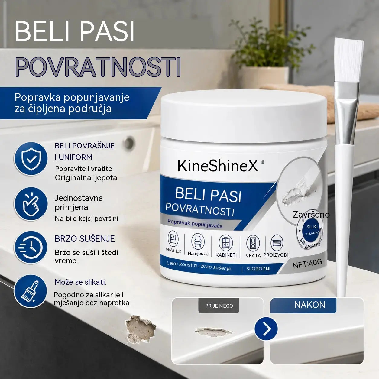 🧹🏠【2 seta 24 €】Pasta za popravak bijelog namještaja s kistom