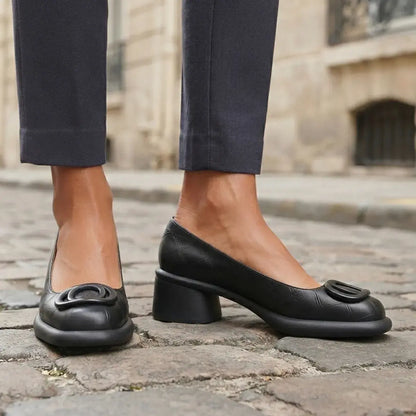 【35-40】Eleganckie buty damskie na grubym obcasie, w stylu retro i z ochroną przed wodą