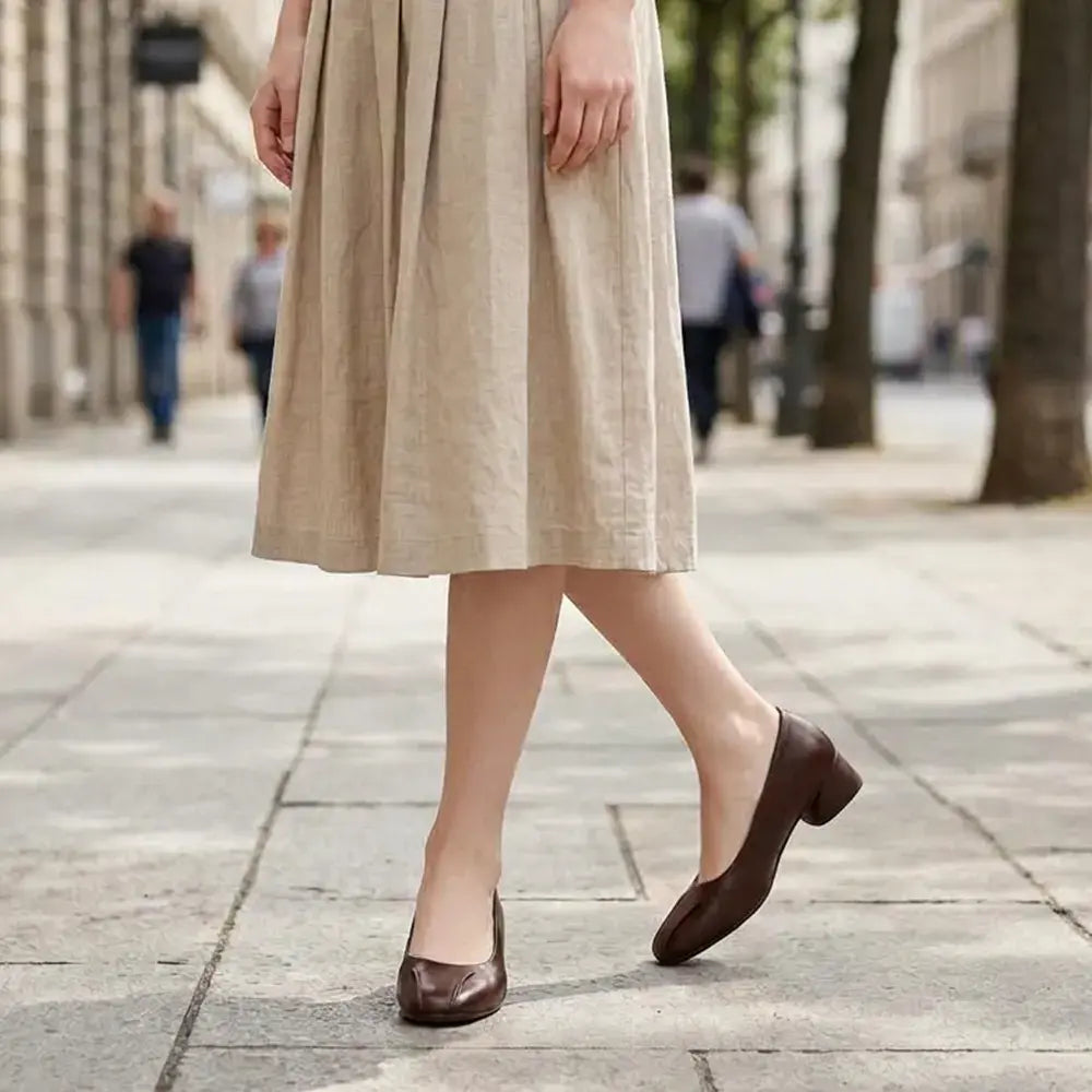 👞Damskie, płaskie, skórzane buty z kwadratowymi noskami – wsuwane, wygodne buty dla seniorów – lekkie, amortyzowane, idealne do chodzenia